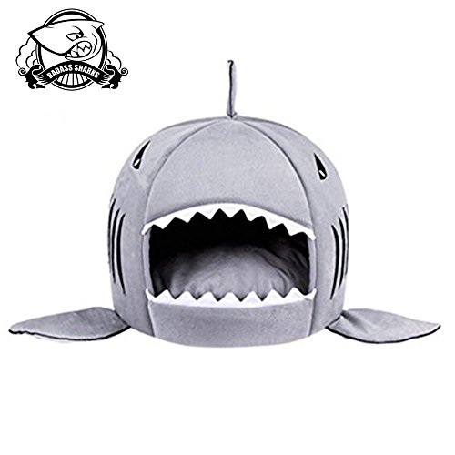 BADASS SHARKS Winter Pet Products Warm Soft Hund Haus Pet Schlafsack Shark Hundehütte Katzenbett Katzenhaus 42 cm/50 cm, 50cm, Grau