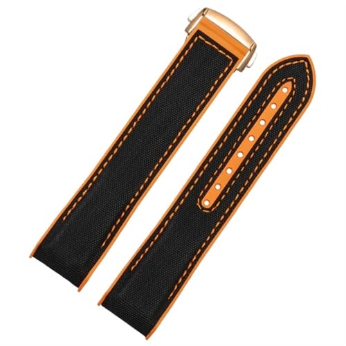 THBGTCNQ Uhrenarmband aus Nylon und Gummi, 20 mm, 22 mm, Schwarz, Blau, Orange, Stoff, for Smartwatches, Quarzuhren, Silikonarmband, Schnellwechselarmband(Black orange-RD,20mm)