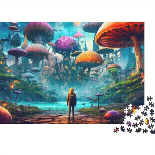 Schwierige, anspruchsvolle Puzzles, 500 Teile, Pilztürme, Fantasie-Holzpuzzles für Erwachsene und Teenager, interessante Puzzles zur Stressreduzierung (Größe 52x38cm)