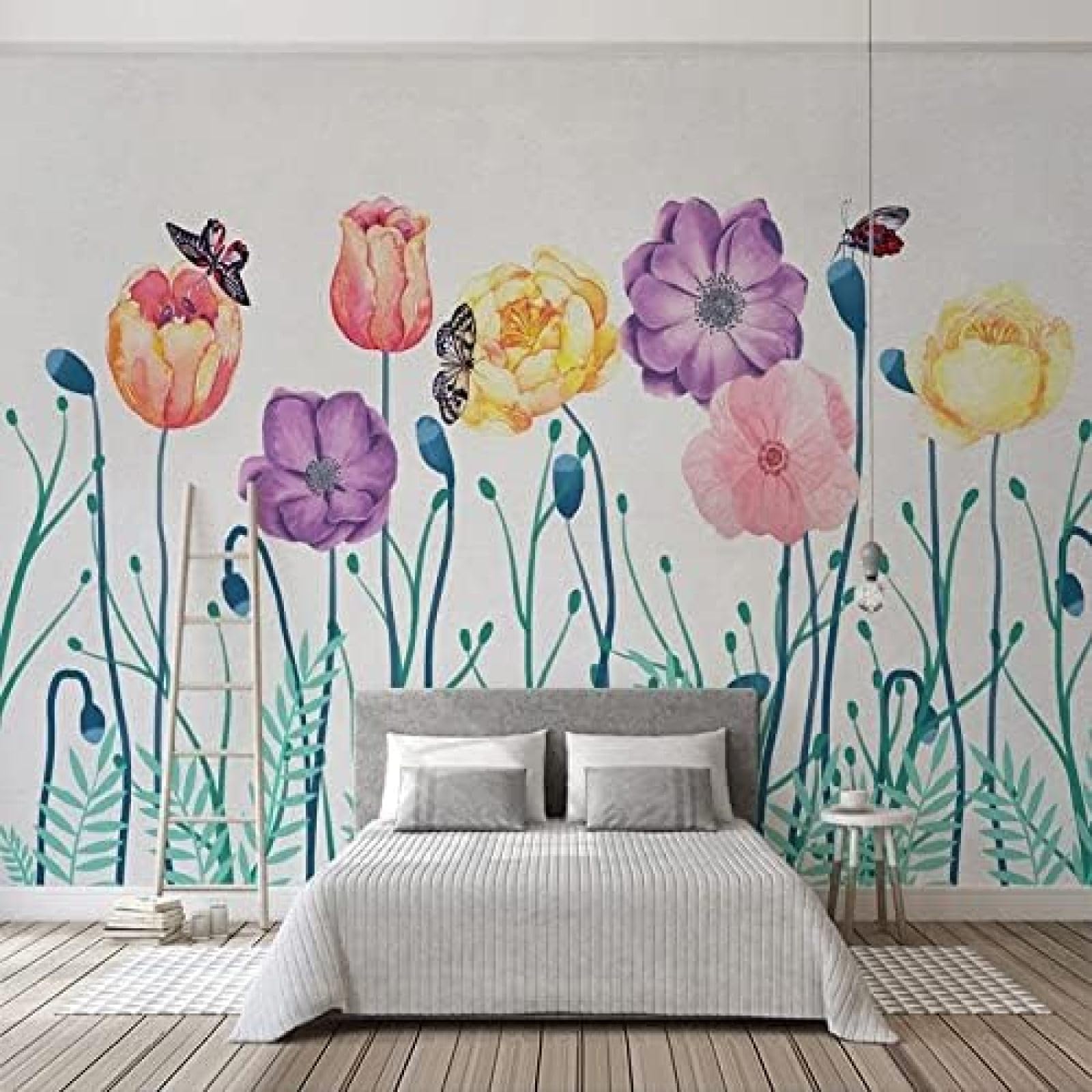 XLMING Handgemalter Schmetterling Mit Yume-Blüten 3D Tapete Wohnzimmer Sofa Schlafzimmer Esszimmer Home Dekoration Wand-430cm×300cm