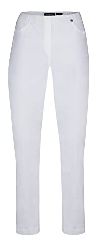 Robell Style BELLA09 – Bequeme, stretchige 7/8 Damenhose, Gerade geschnittenes Bein mit Aufschlag und Gesässtaschen Farbe Weiss Größe 36