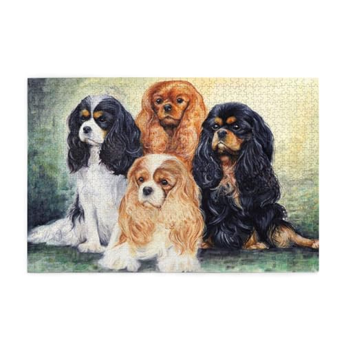 Schwarzer Golden Cavalier King Charles Spaniel, Puzzles 1000 Teile Holzpuzzle Spielzeug Familienspiel Wanddekoration