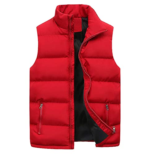 BANLUX Daunenweste Für Herren - Mode Herrenjacke Ärmellose Reißverschluss Daunenweste Herbst Winter Warmer Stehkragen Oversize Puffer Weste Männer, Rot, M