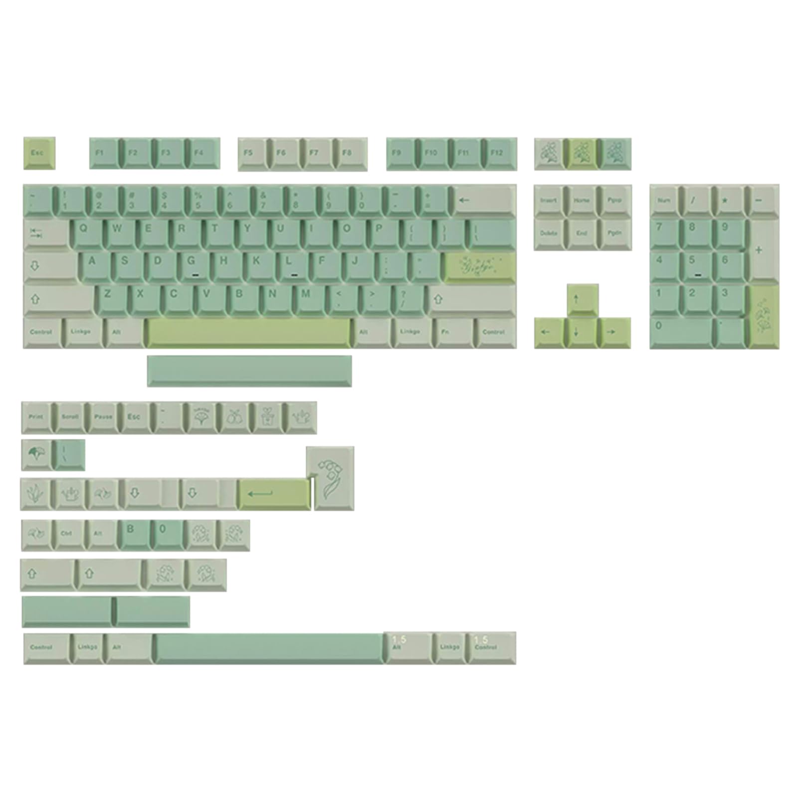 Ginkgo-Theme-Tastenkappen, Thermosublimation, Kirschprofil, für die meisten mechanischen Tastaturen, 108, 104, 980, 96, 87, dicke PBT-Tastenkappen, 143 Tasten, GinkgoThema,