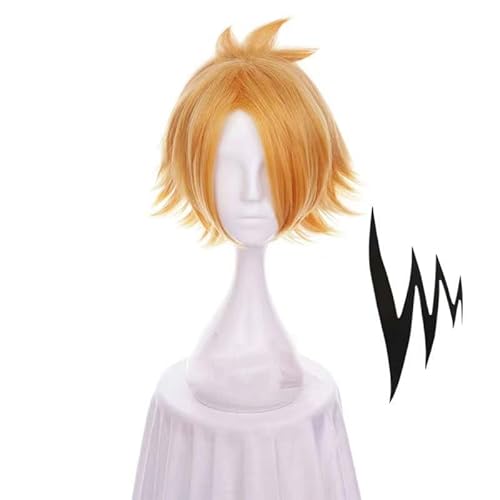 WCCNKK My Hero Academia Kaminari Denki Cosplay Perücken, Kurzes Blondes Haar Mit Blitz, Welliges Haar Hitzebeständige Synthetische Haare Perücke + Kappe, Dekorative Accessoires, Anime-Geschenk