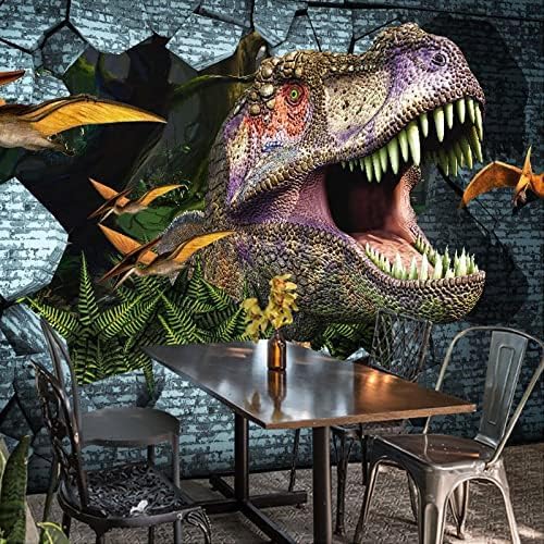 XLMING Vintage Tier Dinosaurier Cafe Restaurant Kreative Dekoration 3D Tapete Home Dekoration Wohnzimmer Sofa Schlafzimmer Tv Hintergrund Wand-300cm×210cm