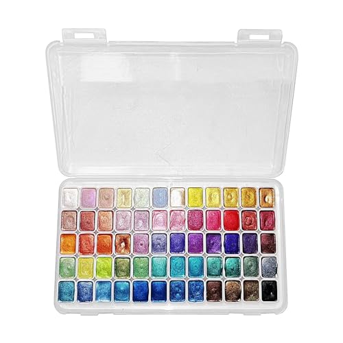 LearnLyrics Aquarellfarben-Set, 60 Farben in einer Box, Aquarell-Reise-Set mit Radiergummi, Perlglanz-Aquarell für Kinder, Künstlermalset für Anfänger