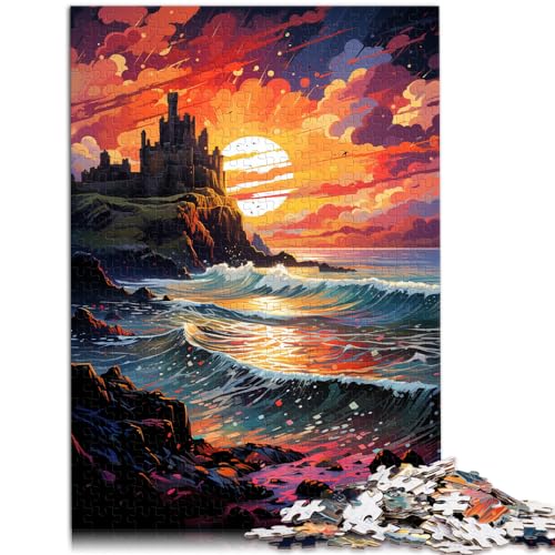 Puzzles Bunte Psychedelia im Dunluce Castle 1000-Teile-Puzzle Holzpuzzle Schwierige, Schwere Puzzles für Frauen und Männer 1000 Teile (50 x 75 cm)