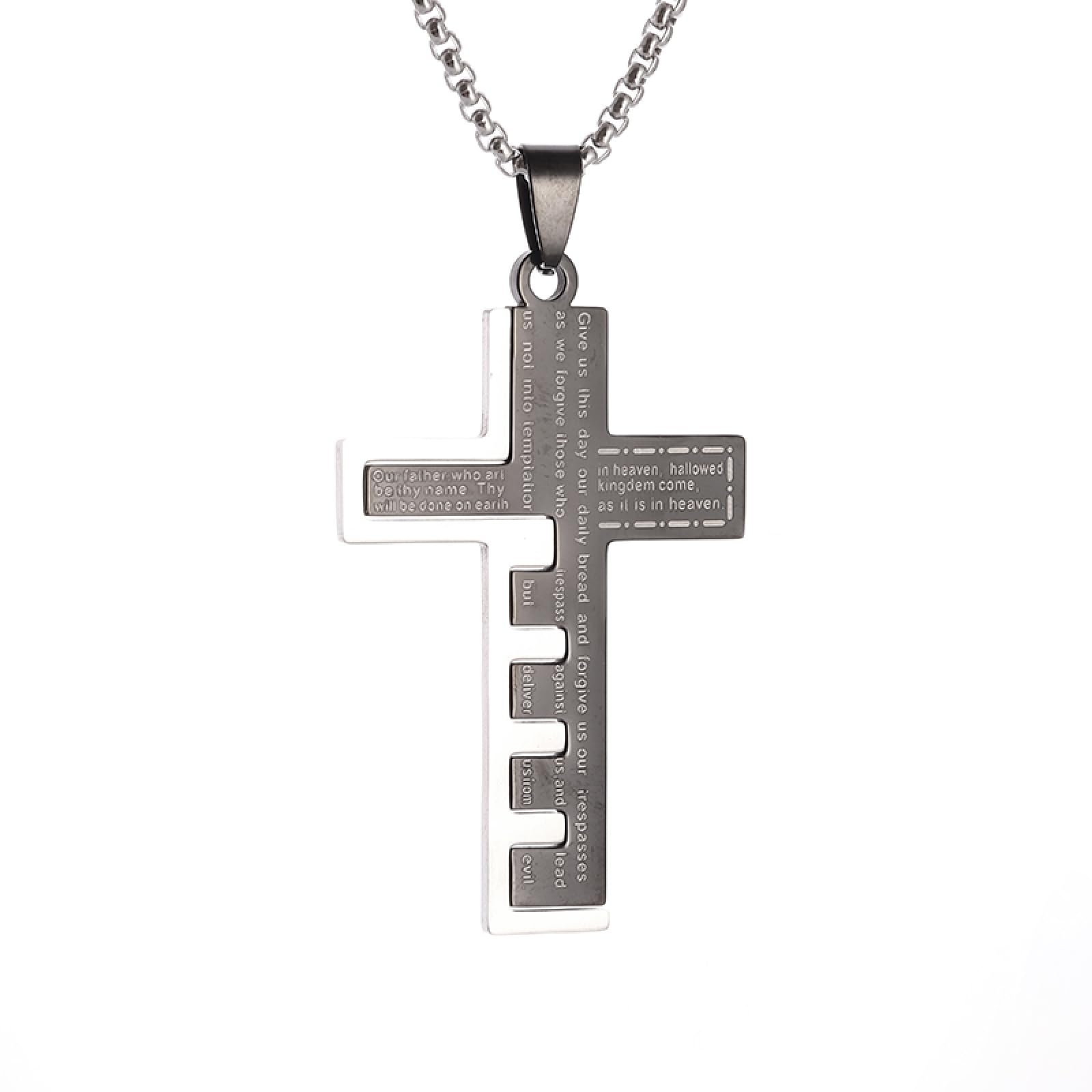 GZHENGZG Halsketten für Männer und Schmuck für Frauen. Halskette mit Kreuzanhänger, Jesus-Schrift, Amulett für Männer, Gebet für Frauen, Geschenk für Glaubensschmuck