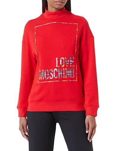 Love Moschino Women's Regular fit high Collar with Shiny Print Logo Box Sweatshirt, RED, 44