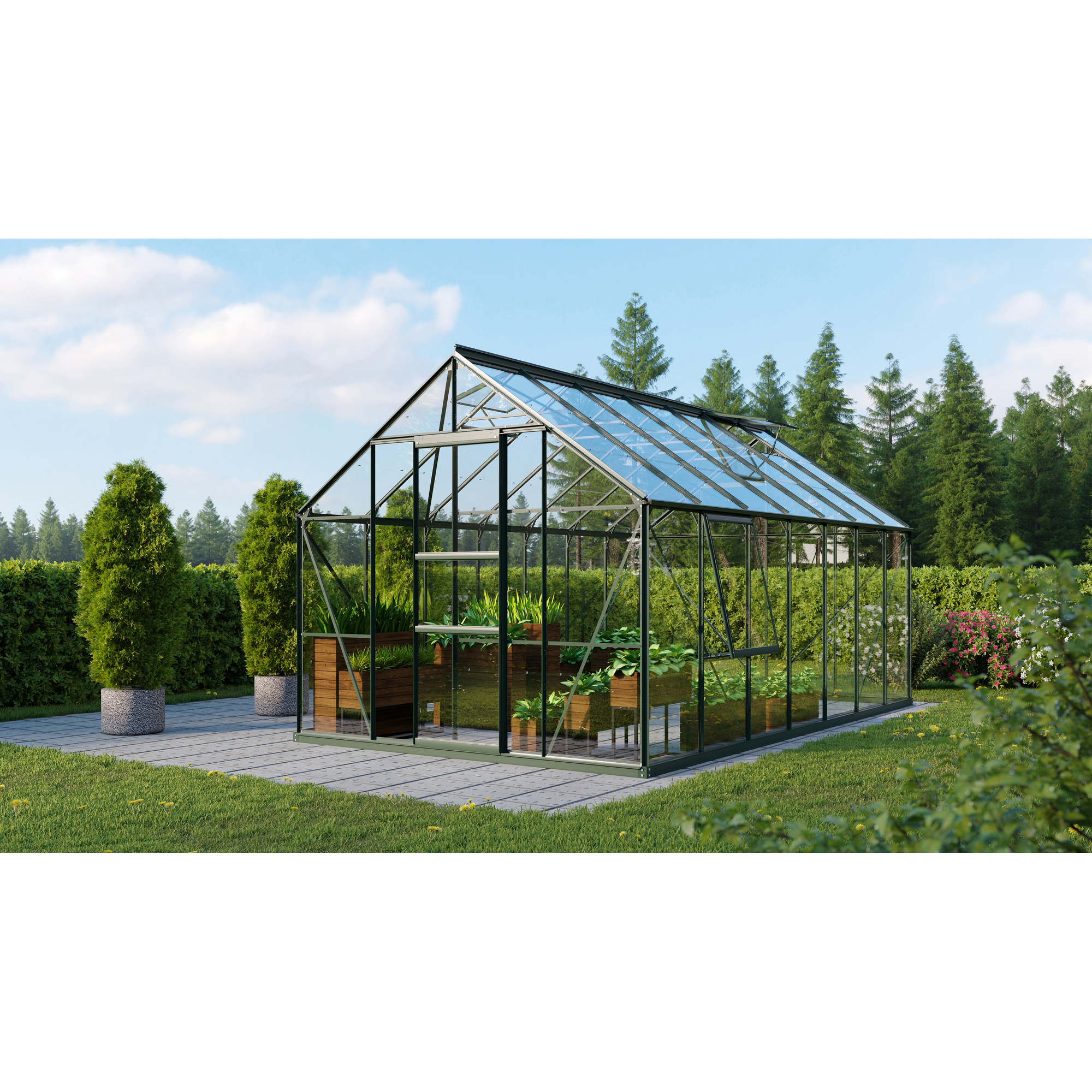 Vitavia Gewächshaus 'Meridian 1 11500' 11,5 m² 254,4 x 441 cm 3 mm Sicherheitsglas smaragdfarben