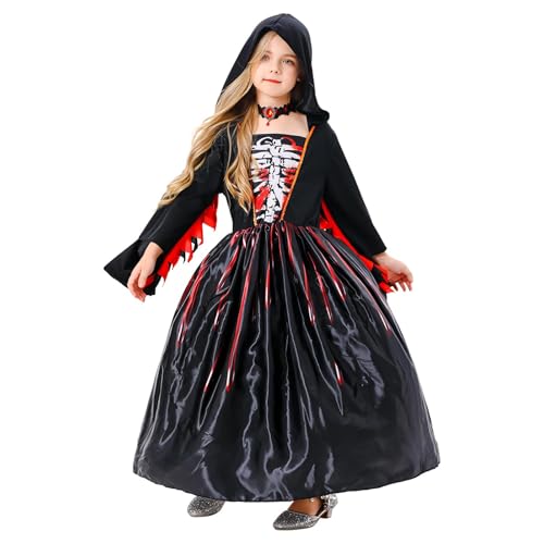 Nbhuiakl Hexen-Cosplay-Kostüm für Mädchen, Hexenkostüm für Kleinkinder - Halloween-Hexenkleid für Mädchen in Cape-Form,Hexenkleid für Kinder im Alter von 5–14 Jahren