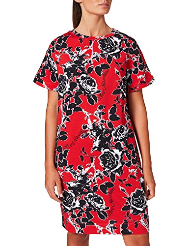 Love Moschino Damen T-shirt With Wide Short Dropped Sleeves. in Stretch Cotton Fleece All-over Printed With Roses Casual Dress, F.red/Rosa Nera, 40 EU