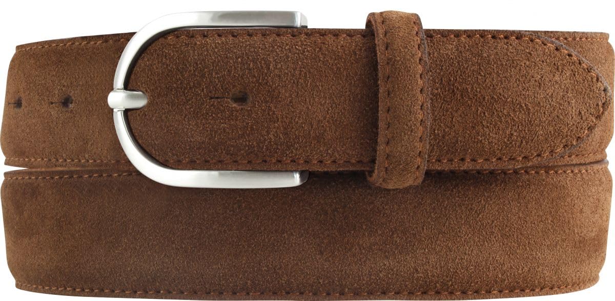 BELTINGER Damen-Gürtel aus Veloursleder 3,5 cm | Velour-Ledergürtel für Damen 35mm | Wildleder-Gürtel mit runder Gürtelschließe | Tabac 90cm