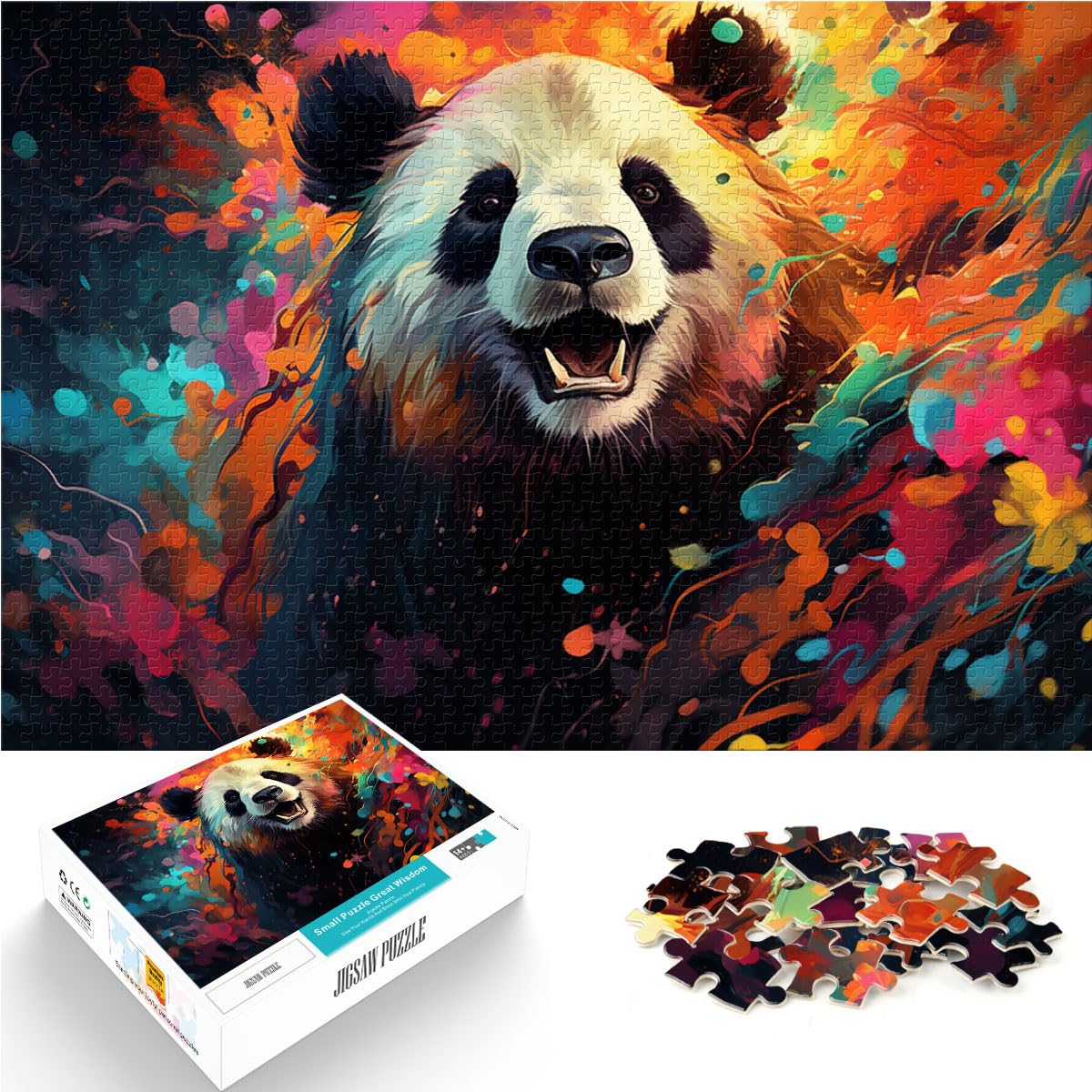 Puzzle Fantasie Bunter Panda für Erwachsene 1000-teiliges Puzzle Holzpuzzle Familienaktivität Puzzle Lernspiele 1000 Teile (50 x 75 cm)