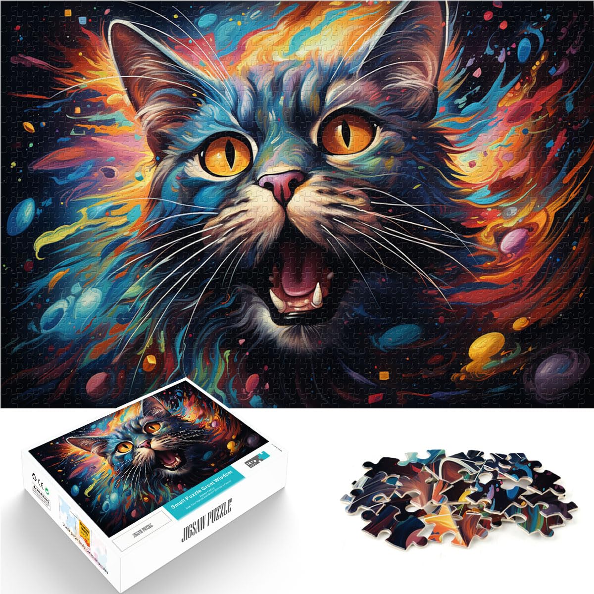 Puzzle-Geschenk, Bunte Psychedelia von Planet Cat, Puzzle für Erwachsene, 1000-teiliges Puzzle, Holzpuzzle, Heimkunstdekor, 1000 Teile (50 x 75 cm)