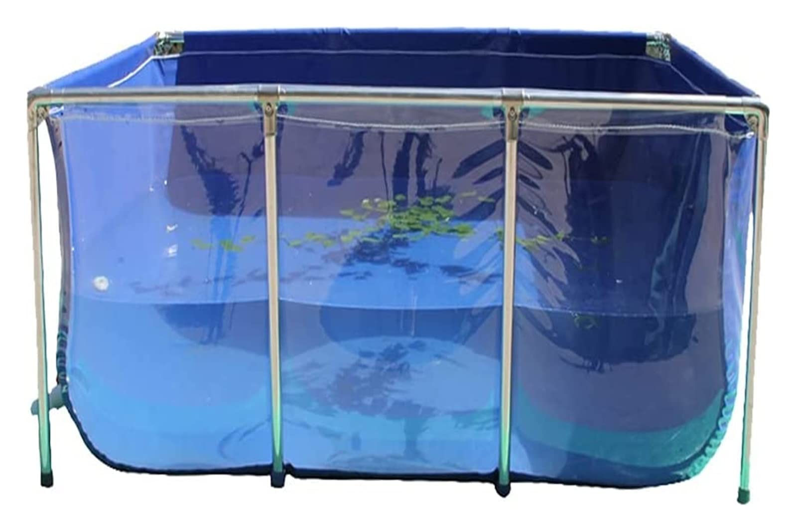 Fischteich mit Leinwandrahmen, Aquarium-Pool mit transparenter Sichtscheibe und Ablassventil, freistehender Innenteich für die Fischzucht, Gartenwasserspiel (Farbe: Blau, Größe: 200 x 140 x