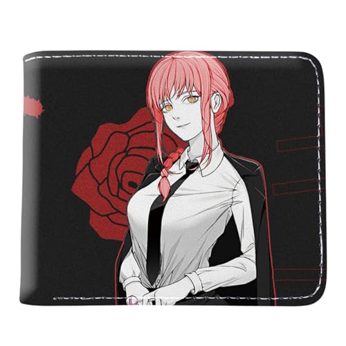 RYNDEX Chains-aw Man Brieftasche Anime, Cartoon-Druck Geldbörse Klein, PU Leder Münzbörse Wallet mit Sichtfenster(Color:Multicolor 14)