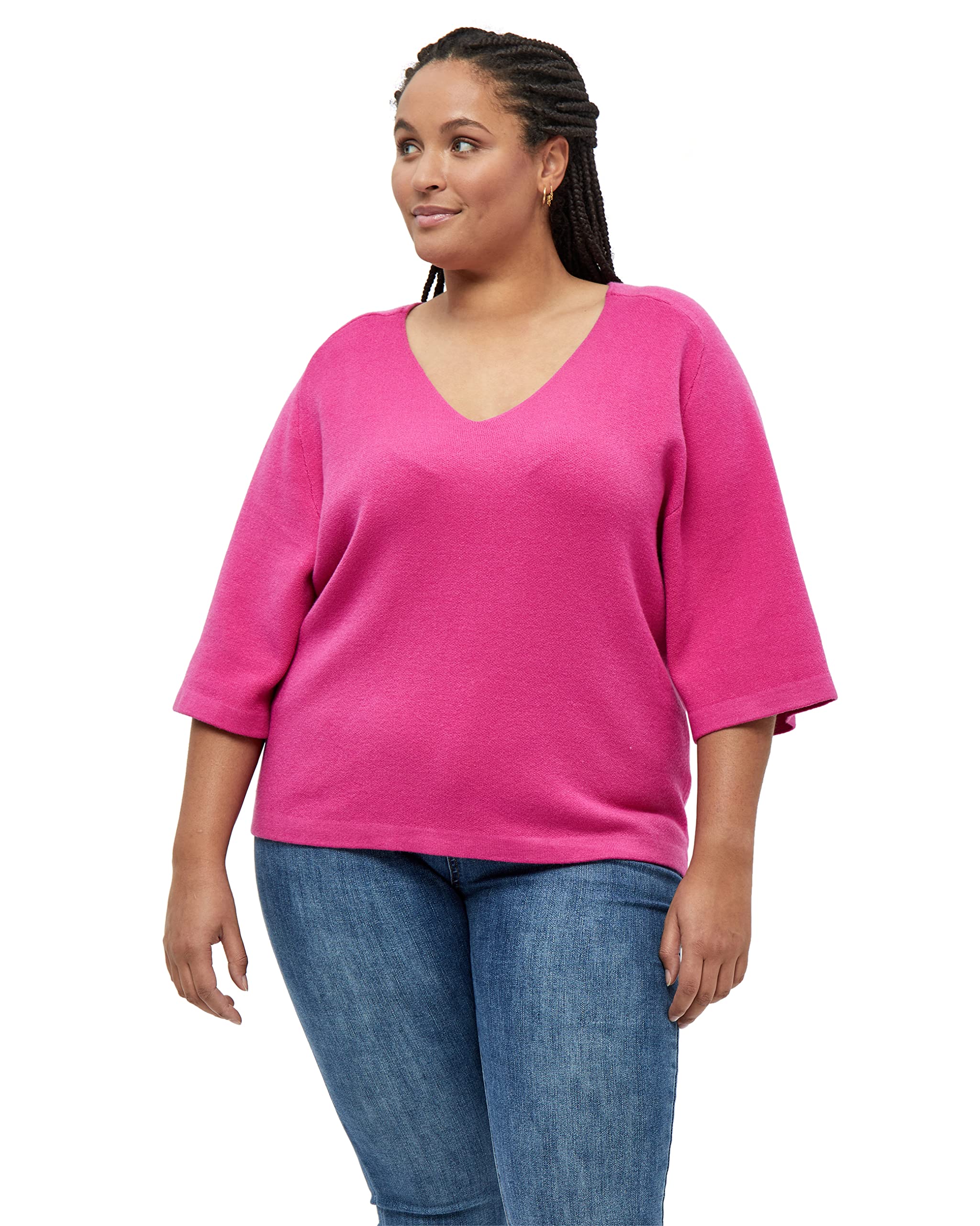 Peppercorn Rosalia V-Neck Halb Ärmel Strickpullover Kurve | Pullover Damen In Pink | Frühling Pulli Damen | Größe 44