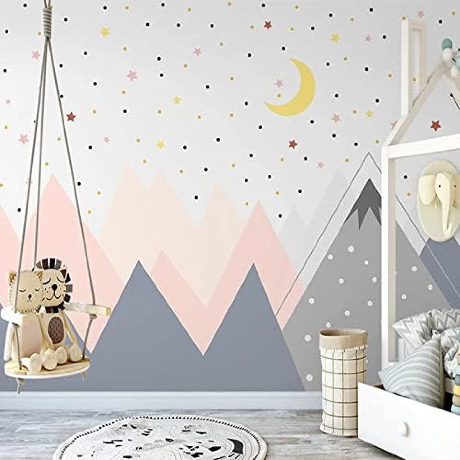 XLMING Handgemalte Cartoon Sterne Mond Berg Kinderzimmer 3D Tapete Wohnzimmer Sofa Schlafzimmer Esszimmer Home Dekoration Wand-350cm×256cm