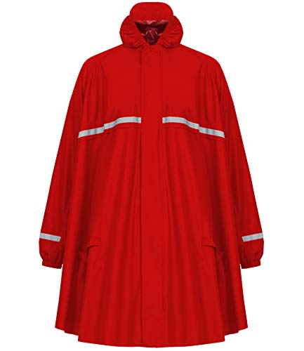 HOCK Regenponcho mit Reissverschluss und Ärmeln - Fahrradponcho Wasserdicht & Atmungsaktiv - Mit Kapuze und Reflektoren - Herren Damen Regenschutz - Hochwertige Regenbekleidung (rot, L)