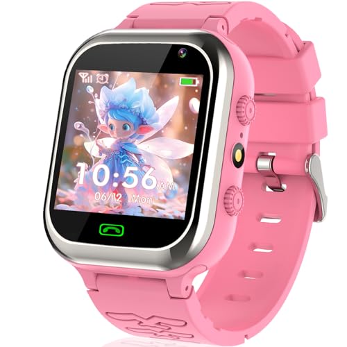 Smartwatch für Kinder- Jungen Mädchen Smartwatch Telefon mit SOS Spiele Kamera Stoppuhr Wecker Touchscreen Taschenlampe, Uhr Anruf Kinder Geschenke Geburtstag für Jungen und Mädchen (Pink)