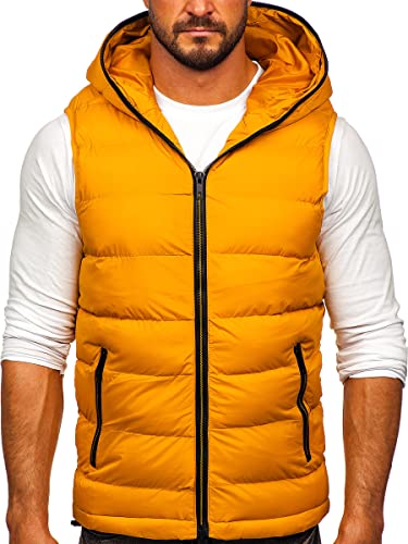 BOLF Herren Weste mit Stehkragen Steppweste Bodywarmer Daunenweste Reißverschluss Ärmellose Sportweste Zip Wärme Freizeit Outdoor Style 7M805 Camel M [1U1]