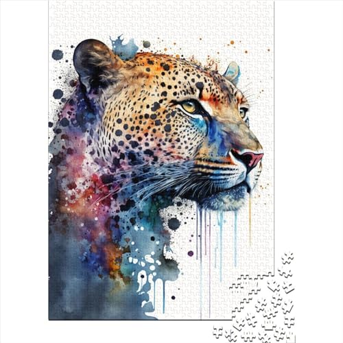 1000 Teile Puzzle für Erwachsene, Leopardenporträt, Holzpuzzle, Puzzle für Erwachsene, Teenager, Spielspielzeug für Erwachsene, Familienpuzzle, Geschenk, 75 x 50 cm