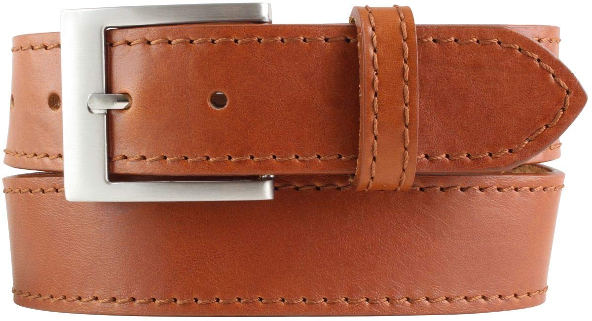 BELTINGER Jeansgürtel mit Edelstahl-Gürtelschnalle aus Vollrindleder mit Naht 4 cm | Ledergürtel 40mm | Jeans-Gürtel | Tabac 95cm