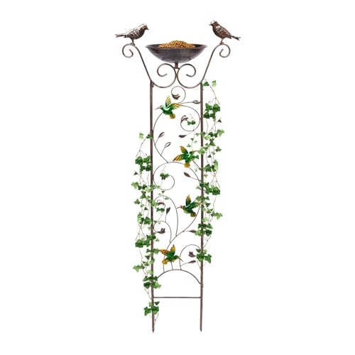 Vogeltränke mit Gartenspalier – Metall-Garten-Vogeltränke, multifunktionale Vintage-dekorative Vogeltränke, Vogelfutterschale