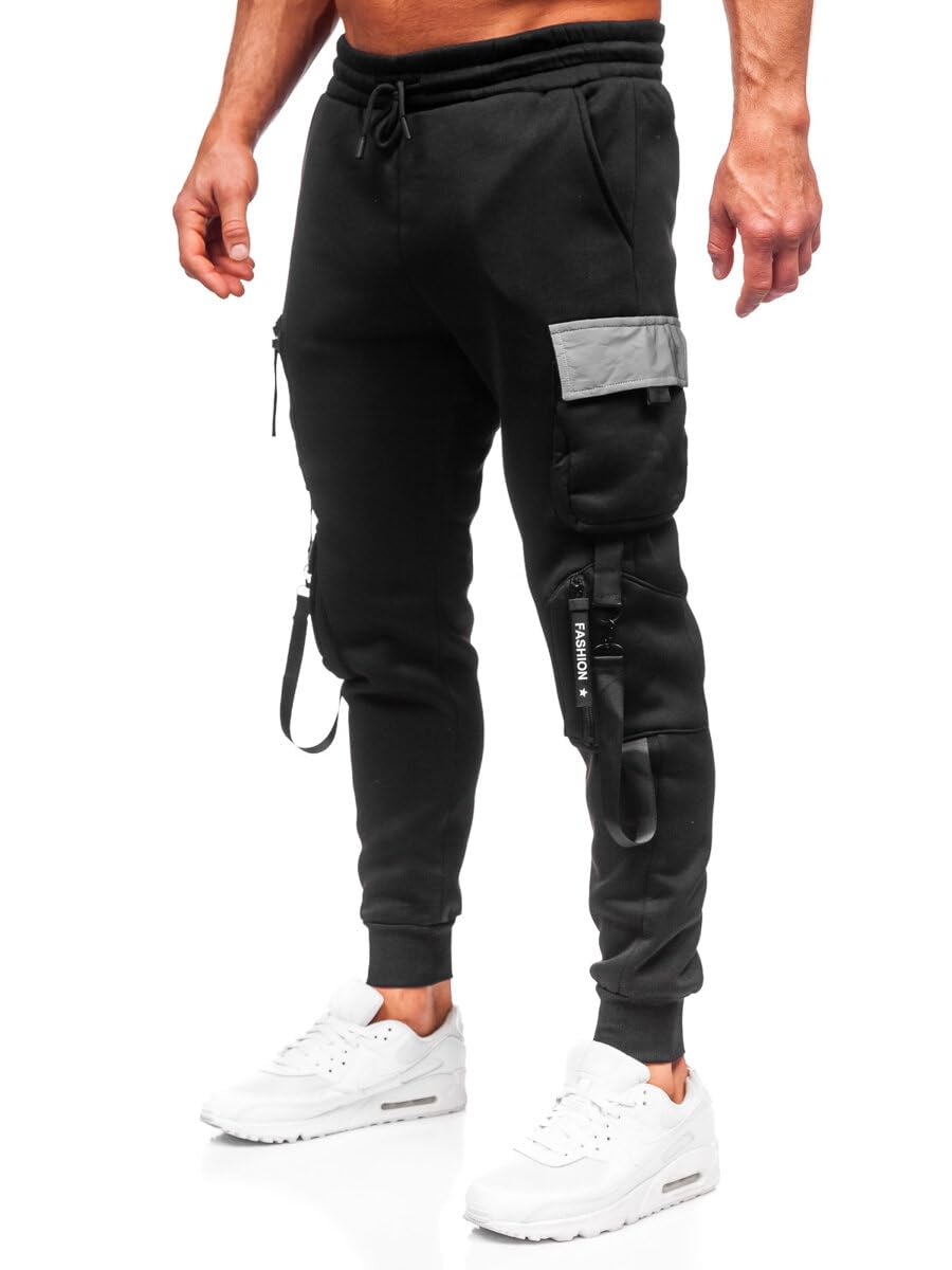 BOLF Herren Jogginghose Cargohose Sporthose Joggers Sweathose Trainingshose Sweatpants Jogpants Multi Taschen Combat Freizeit Slim Fit HSS020 Schwarz L [6F6]