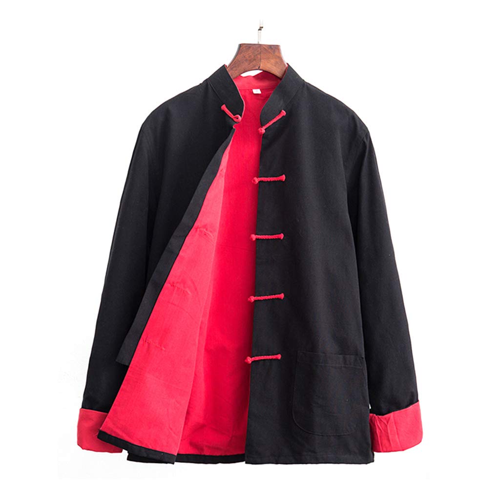 ZHOUXIAO Lose Tang Anzug Tai Chi Uniform Männer Chinesische traditionelle Kung Fu Kleidung Baumwolle Leinen Flügel Chun Kleidung, Langarm Hanfu Jacke Hemd Mantel Martial Arts black-6XL