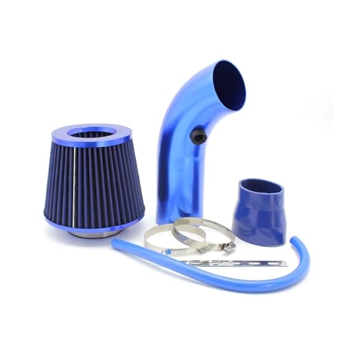 Induktion Schlauch Kit Universal Racing Aluminium Rohr Auto Kaltluft Ansaugsystem Kit Mit 3 Zoll 76mm High Flow Open Air Filter Auto Luftansaug(Blue-B)