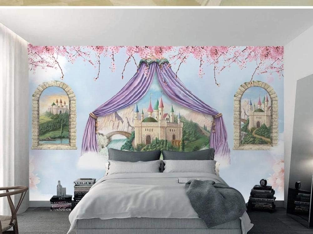 Cartoon Traumschloss Rosa Blume 3D Tapete Poster Restaurant Schlafzimmer Wohnzimmer Sofa TV Dekorative Wand-300cm×210cm