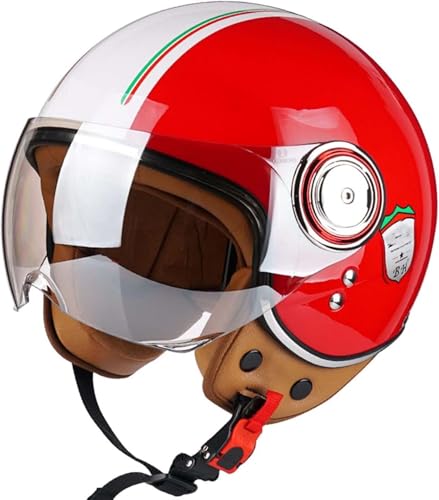 Retro-Halbjet-Helm Mit Offenem Gesicht,Rollerhelm,DOT/ECE-Zugelassener Motorrad-Schalenhelm Mit Visier,Offenes Gesicht, Klassischer Vintage-Jet-Motorradhelm Für Männer Und Frauen B,XL59-60cm