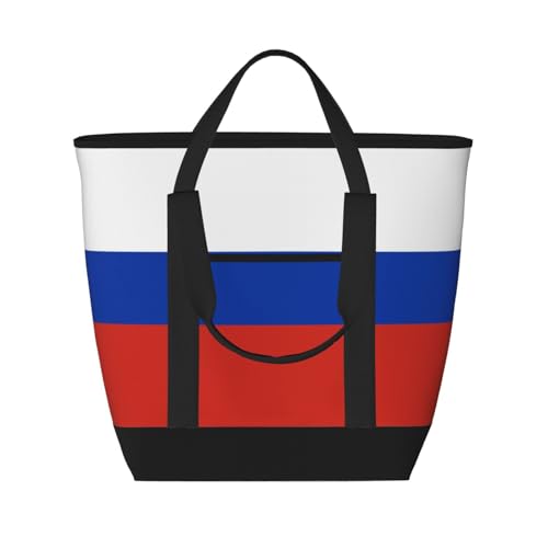 YQxwJL Isolierte Kühltasche mit russischem Flaggenaufdruck, große Kapazität, Einkaufstasche, Reisen, Strand, wiederverwendbare Einkaufstasche für Erwachsene, Schwarz, Einheitsgröße, Schwarz ,