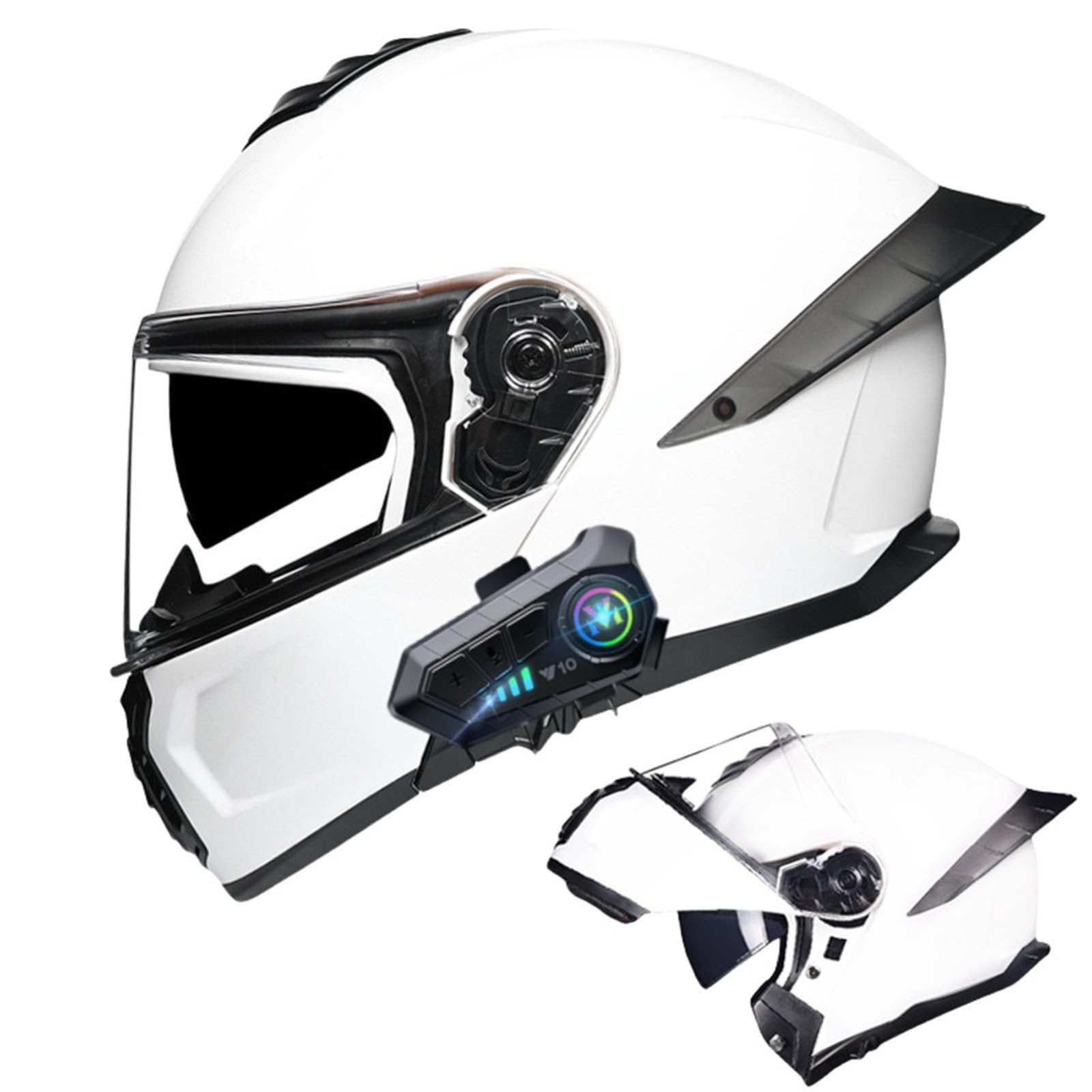 Bluetooth-Modularer Motorradhelm, ECE-Geprüfter Hochklappbarer Integralhelm, Straßenrad-Rennhelm, Mit Doppelvisier, Für Erwachsene, Männer, Frauen H,XXXL65-66CM