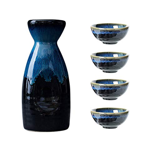 Uziqueif Sake-Set Aus Japanischer Keramik, Keramik, 4 Sake-Becher, 1 Sake-Topf, 5-Teilig,Japanische Liquor Sake Set Porzellan Traditionelle Keramikbecher Crafts Temperatur Weingläser,B