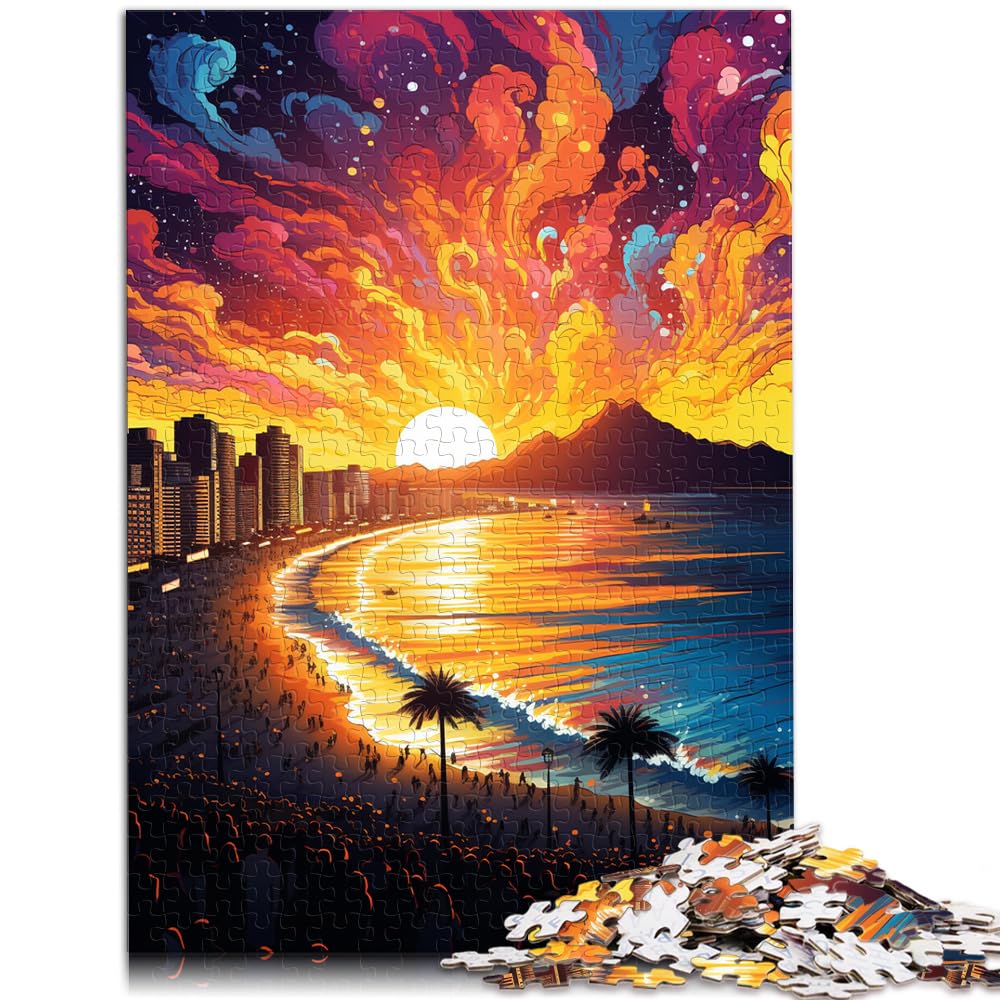 Puzzle-Geschenk, farbenfrohe psychedelische Landschaft am Copacabana-Strand, Puzzle 1000 Teile, Holzpuzzle, Heimdekoration, Puzzle 1000 Teile (50 x 75 cm)