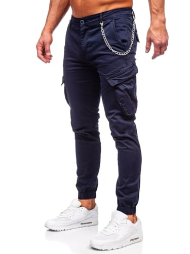 BOLF Herren Cargohose Stoffhose Wanderhose Outdoorhose Baumwollmischung Multi Taschen Arbeitshose Combat Tactical Hose Relaxed-Fit Trekkinghose SK850 Dunkelblau S [6F6]