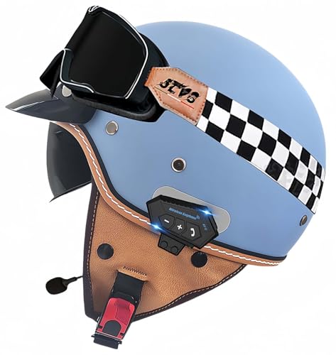 Retro-Bluetooth-Helm Mit Offenem Gesicht, Demi-Jet-Rollerhelm Mit Visier Mit Offenem Gesicht, Klassischer Jet-Motorradhelm, Vintage, ECE-Zugelassener Für Männer Und Frauen L,L59-60CM