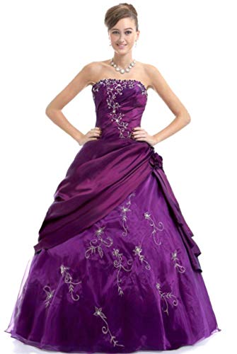 Zorayi Damen Trägerlos Silber Stickerei TAFT Prom Ballkleid Abendkleid Festkleider Lila Größe 36