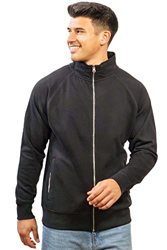 Herren Sweatjacke ohne Kapuze Zip-Jacke Reißverschluss mit Kragen, Größe:XL, Farbe:Schwarz