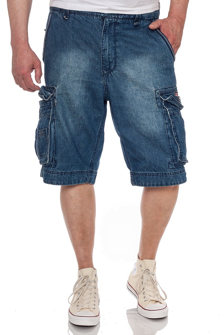 JET LAG Cargo Shorts Take Off 8 Denim Navy Jeans Shorts, Größe:W31