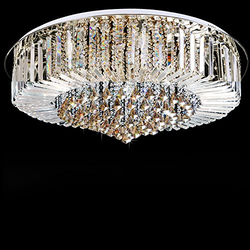 Luxus Kristallglas Runde LED Deckenleuchte Kristall Kronleuchter Beleuchtung GlüHlampe Unterputz Chandelier Deckenleuchten Dimmbare Transparentes für Wohnzimmer Schlafzimmer Esszimmer (Φ50cm)