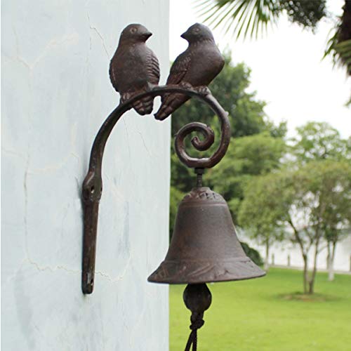 TentHome Antik Glocke Türglocke Rustikal Gusseisen Vogelmotive, braun Landhaus Gartendeko