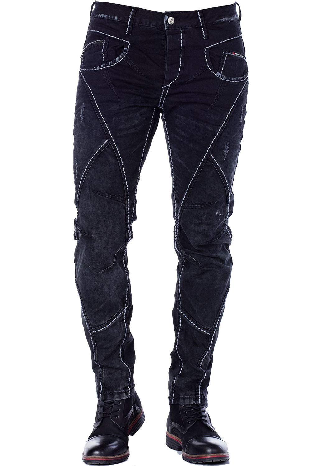 Cipo & Baxx Herren Jeans Hose Straight Fit Denim Hose mit Kontrastnähten Schwarz W36 L32