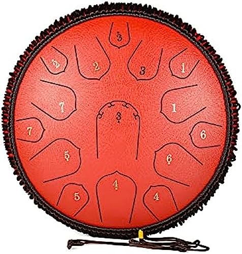 15 Tone Steel Drums D Key Steel Tongue Drum 14 Zoll Give Away Drum Rack, dickes Kohlenstoffstahlmaterial, für Meditation, Yoga, Show und Zen, Hammerrot