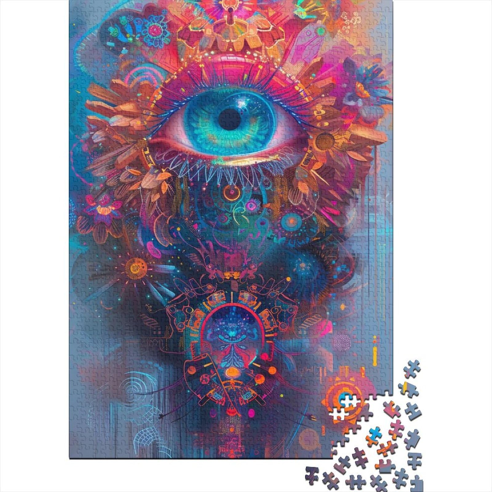 Holzpuzzle mit psychedelischen Augen, Holzpuzzle 1000 Teile für Erwachsene, schwierige Puzzles, interessante Puzzles zur Stressreduzierung (Größe 75x50cm)