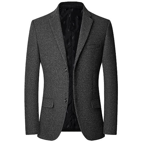 Male Blazer,Herren Wollblazer Slim Fit Jacke Langarm 2 Knöpfe扣子 Maßgeschneiderter Blazer Solid Cardigan Casual Business Smart Anzug Sportmantel Smoking Dinner Blazer Jacke,Grau,Xs